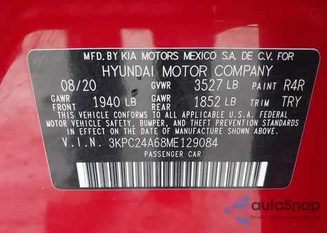2021 Hyundai Accent Se from USA, damaged, VIN 3KPC24A68ME129084